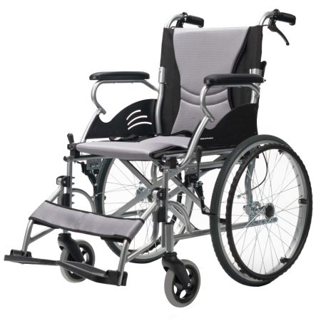 EQUIPMED Folding Aluminium Wheelchair | 20 Wheels  Park Brakes  100kg Capacity  Grey/Black