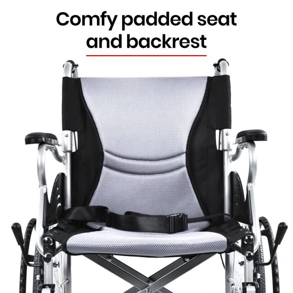 EQUIPMED Folding Aluminium Wheelchair | 20 Wheels  Park Brakes  100kg Capacity  Grey/Black - Image 7