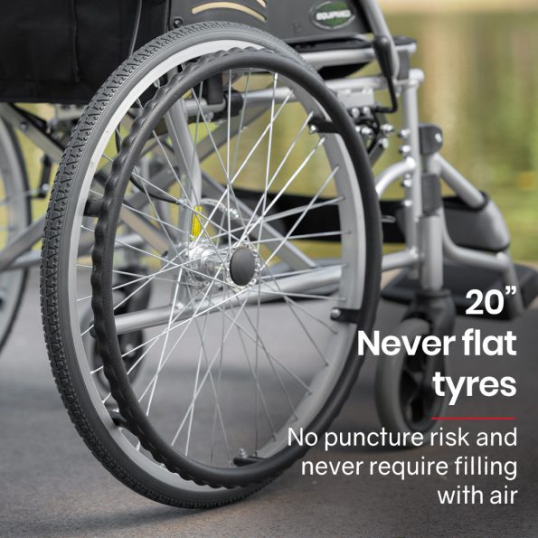 EQUIPMED Folding Aluminium Wheelchair | 20 Wheels  Park Brakes  100kg Capacity  Grey/Black - Image 8