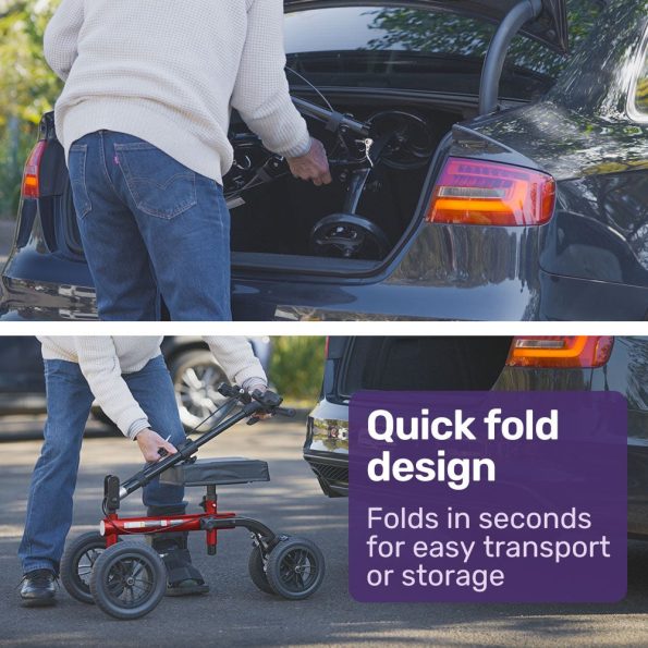 Equipmed Knee Scooter Walker| Dual Brakes - Bag - Broken Leg Ankle Foot Mobility - Crutches Alternative - Red - Image 3