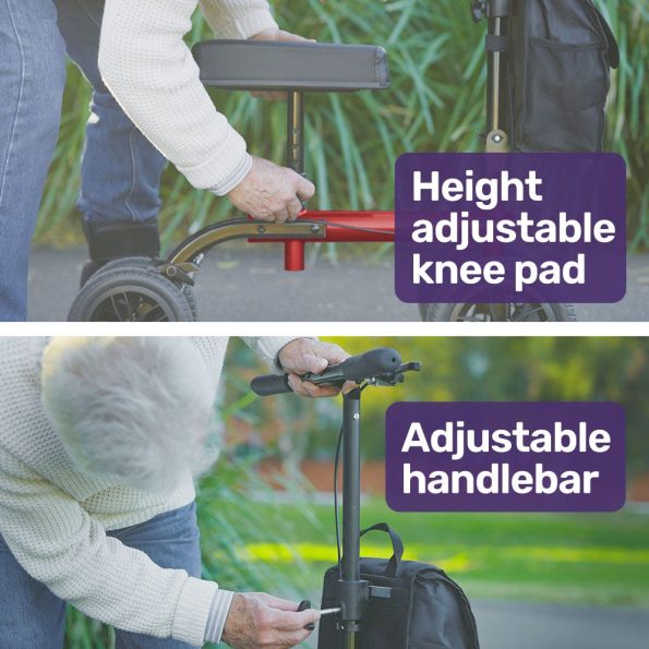 Equipmed Knee Scooter Walker| Dual Brakes - Bag - Broken Leg Ankle Foot Mobility - Crutches Alternative - Red - Image 4