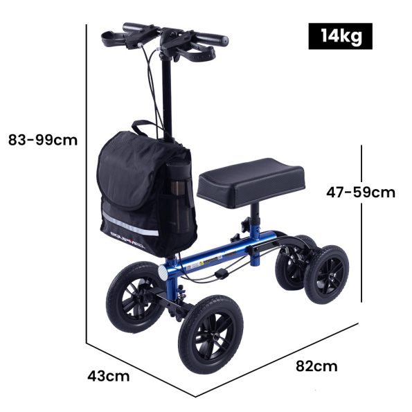 EQUIPMED Knee Scooter Walker| 10 inch Tyres Dual Brakes Bag - Broken Leg Ankle Foot Mobility - Crutches Alternative - Blue - Image 7