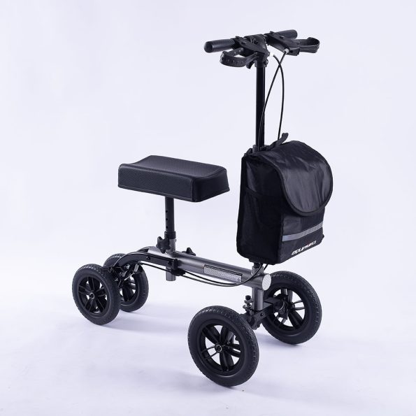 EQUIPMED Knee Scooter Walker| 10 inch Tyres Dual Brakes Bag - Broken Leg Ankle Foot Mobility - Crutches Alternative - Titanium colour - Image 4