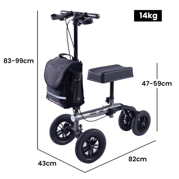 EQUIPMED Knee Scooter Walker| 10 inch Tyres Dual Brakes Bag - Broken Leg Ankle Foot Mobility - Crutches Alternative - Titanium colour - Image 9