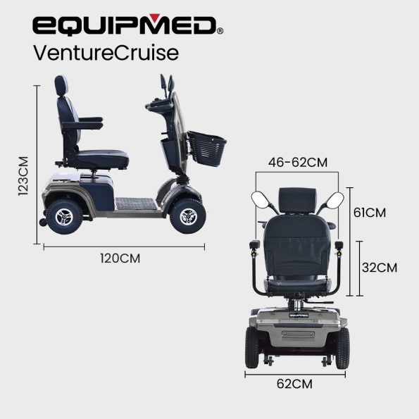 EQUIPMED Mobility Scooter| S-XXL comfortable size for all riders| 30km Max Range| 180kg capacity| Grey - Image 2