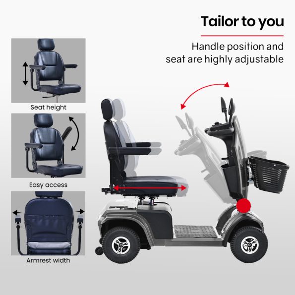 EQUIPMED Mobility Scooter| S-XXL comfortable size for all riders| 30km Max Range| 180kg capacity| Grey - Image 4
