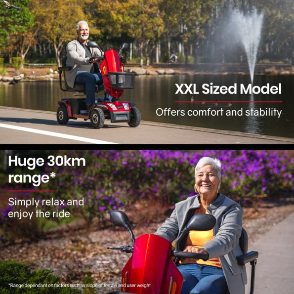 EQUIPMED VentureCruise Mobility Scooter| S-XXL comfortable size for all riders| 30km Max Range| 180kg capacity| Red - Image 2