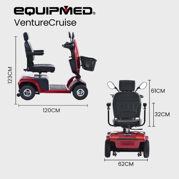 EQUIPMED VentureCruise Mobility Scooter| S-XXL comfortable size for all riders| 30km Max Range| 180kg capacity| Red - Image 10