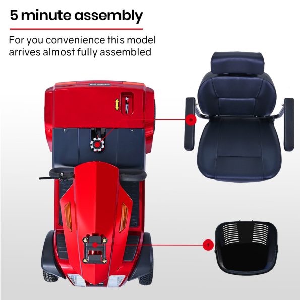 EQUIPMED VentureCruise Mobility Scooter| S-XXL comfortable size for all riders| 30km Max Range| 180kg capacity| Red - Image 7