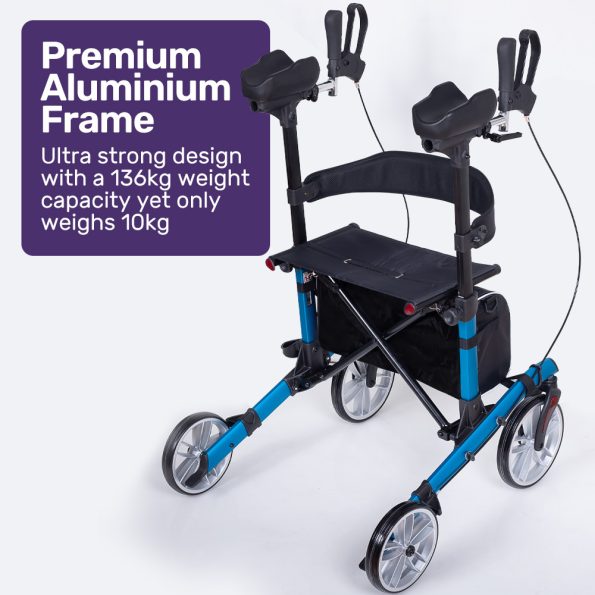 EQUIPMED Upright Rollator Walker with Forearm Support Rests| Mobilty Aid with Seat| Blue - Image 3