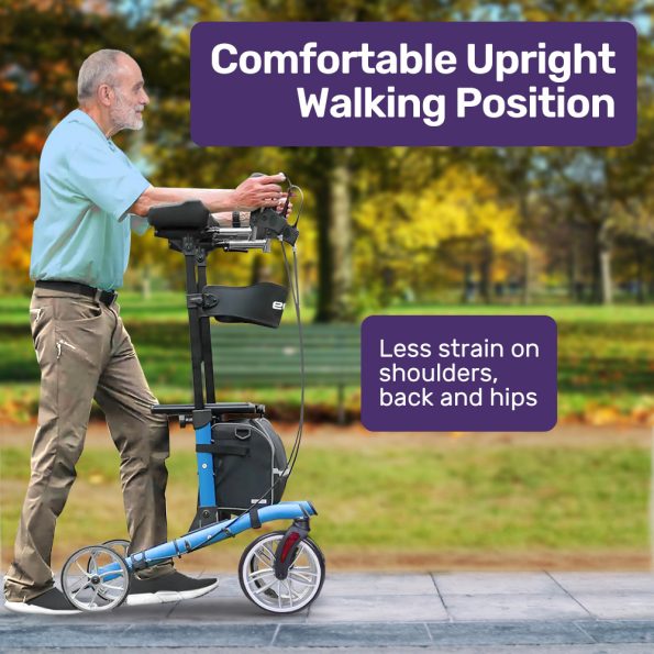 EQUIPMED Upright Rollator Walker with Forearm Support Rests| Mobilty Aid with Seat| Blue - Image 4