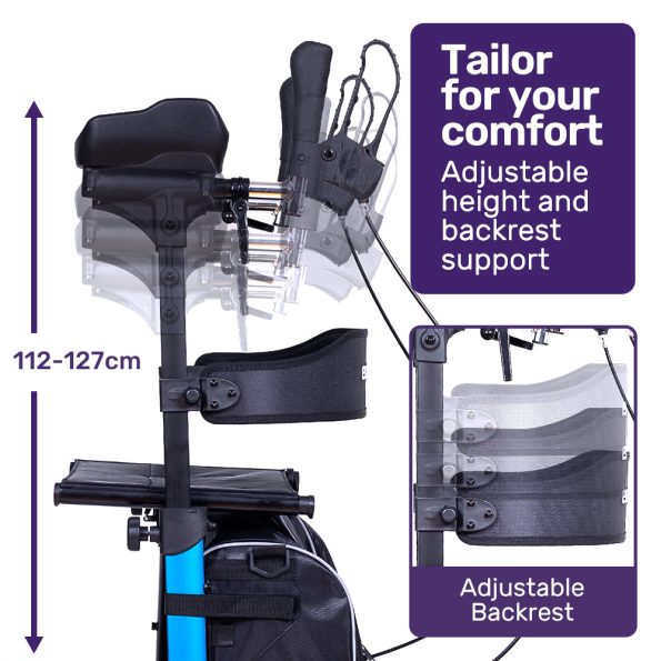 EQUIPMED Upright Rollator Walker with Forearm Support Rests| Mobilty Aid with Seat| Blue - Image 6