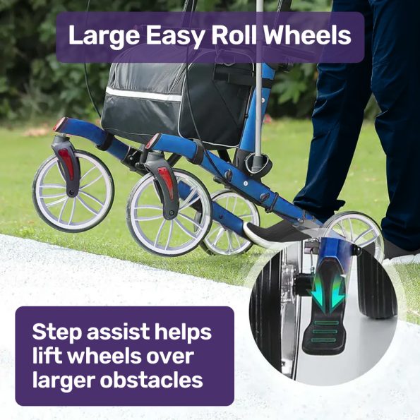 EQUIPMED Upright Rollator Walker with Forearm Support Rests| Mobilty Aid with Seat| Blue - Image 8