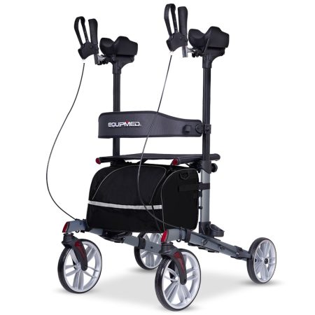EQUIPMED Upright Rollator Walker with Forearm Rest Supports| Mobilty Aid with Seat| Grey