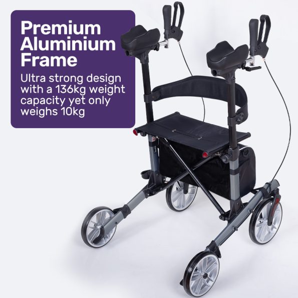 EQUIPMED Upright Rollator Walker with Forearm Rest Supports| Mobilty Aid with Seat| Grey - Image 3