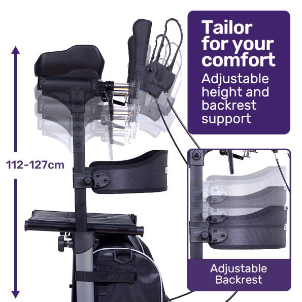 EQUIPMED Upright Rollator Walker with Forearm Rest Supports| Mobilty Aid with Seat| Grey - Image 6