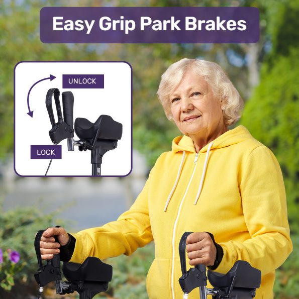 EQUIPMED Upright Rollator Walker with Forearm Rest Supports| Mobilty Aid with Seat| Grey - Image 7