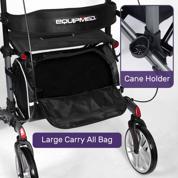 EQUIPMED Upright Rollator Walker with Forearm Rest Supports| Mobilty Aid with Seat| Grey - Image 10