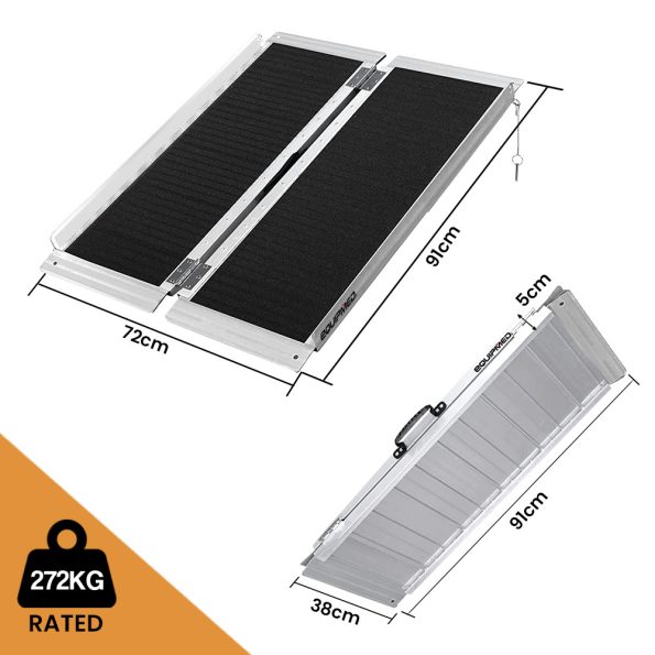 EQUIPMED 91cm Portable Folding Aluminium Access Ramp| 272kg Rated| Black Ultra-Grip| for Wheelchair|  Mobility Scooter - Image 5