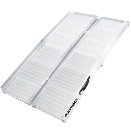 EQUIPMED 123cm Portable Folding Aluminium Access Ramp 272kg Rated| Silver| for Wheelchair| Mobility Scooter