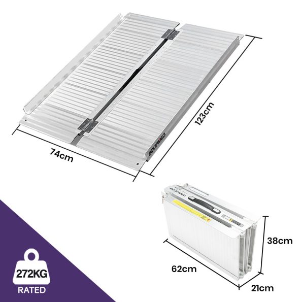 EQUIPMED 123cm Portable Folding Aluminium Access Ramp 272kg Rated| Silver| for Wheelchair| Mobility Scooter - Image 2