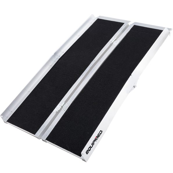 Equipmed 123cm Portable Folding Aluminium Access Ramp| 272kg Rated| Black Ultra-Grip| for Wheelchair| Mobility Scooter
