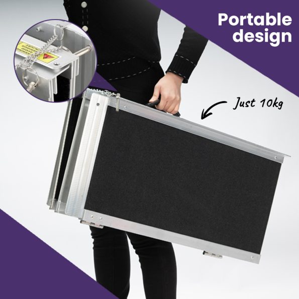 Equipmed 123cm Portable Folding Aluminium Access Ramp| 272kg Rated| Black Ultra-Grip| for Wheelchair| Mobility Scooter - Image 3