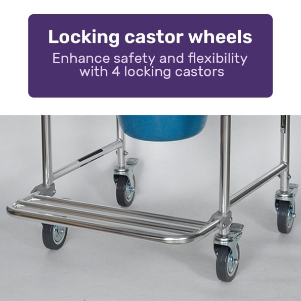 Equipmed Commode Shower Chair| Over Toilet or Bedside 136kg Capacity Aluminium frame with Wheels| White/Blue - Image 6