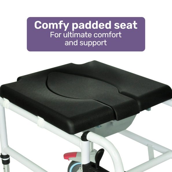 Equipmed Commode Shower Chair| Over Toilet or Bedside 136kg Capacity Aluminium frame with Wheels| Black - Image 3