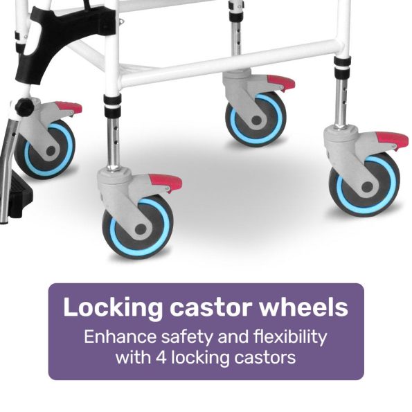 Equipmed Commode Shower Chair| Over Toilet or Bedside 136kg Capacity Aluminium frame with Wheels| Black - Image 6