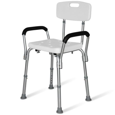 EQUIPMED Shower Chair Bath Seat 120kg Capacity| with Arms| Adjustable Height| for Elderly| White