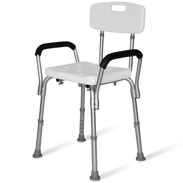 EQUIPMED Shower Chair Bath Seat 120kg Capacity| with Arms| Adjustable Height| for Elderly| White