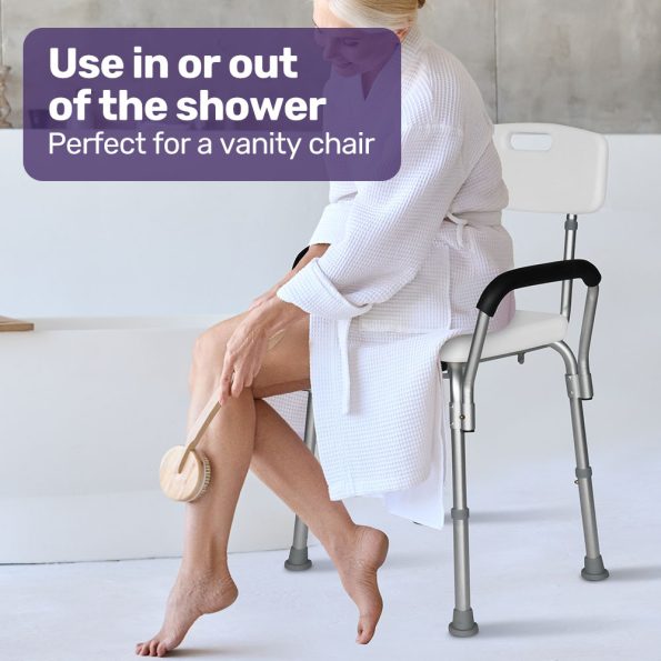 EQUIPMED Shower Chair Bath Seat 120kg Capacity| with Arms| Adjustable Height| for Elderly| White - Image 5
