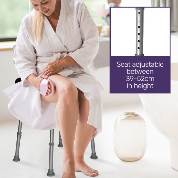 EQUIPMED Shower Chair Bath Seat 120kg Capacity| with Arms| Adjustable Height| for Elderly| White - Image 7