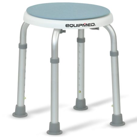 Equipmed Shower Chair Bath Stool| with 360-degree Swivel Rotating Seat for Elderly| White/Blue