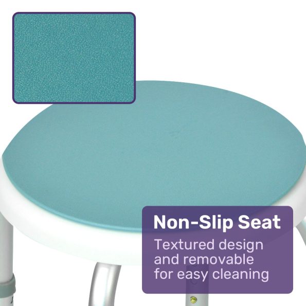 Equipmed Shower Chair Bath Stool| with 360-degree Swivel Rotating Seat for Elderly| White/Blue - Image 6