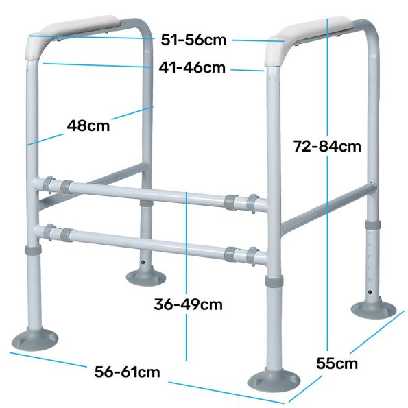 Equipmed Over Toilet Support Frame Safety Grab Aid Rail| 125kg Capacity| Adjustable Height and Width - Image 5