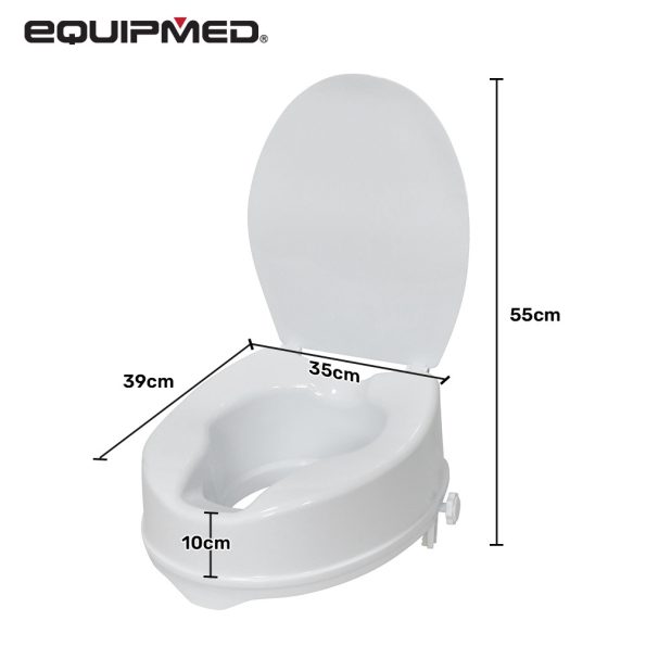 EQUIPMED Raised Over Toilet Seat| 10cm Riser| 125kg Capacity| Raiser with Lid| White - Image 2