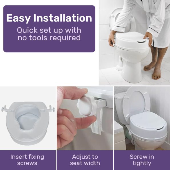 EQUIPMED Raised Over Toilet Seat| 10cm Riser| 125kg Capacity| Raiser with Lid| White - Image 3