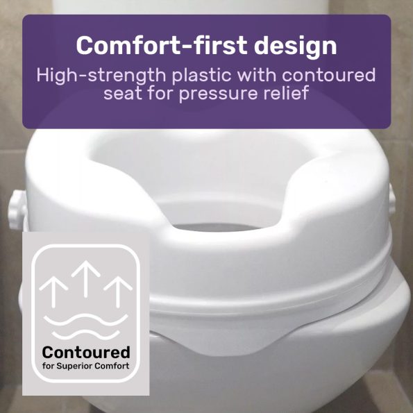 EQUIPMED Raised Over Toilet Seat| 10cm Riser| 125kg Capacity| Raiser with Lid| White - Image 4