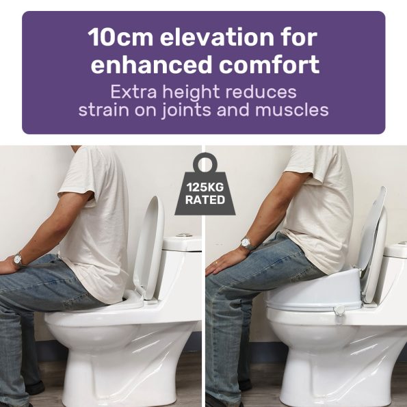 EQUIPMED Raised Over Toilet Seat| 10cm Riser| 125kg Capacity| Raiser with Lid| White - Image 5