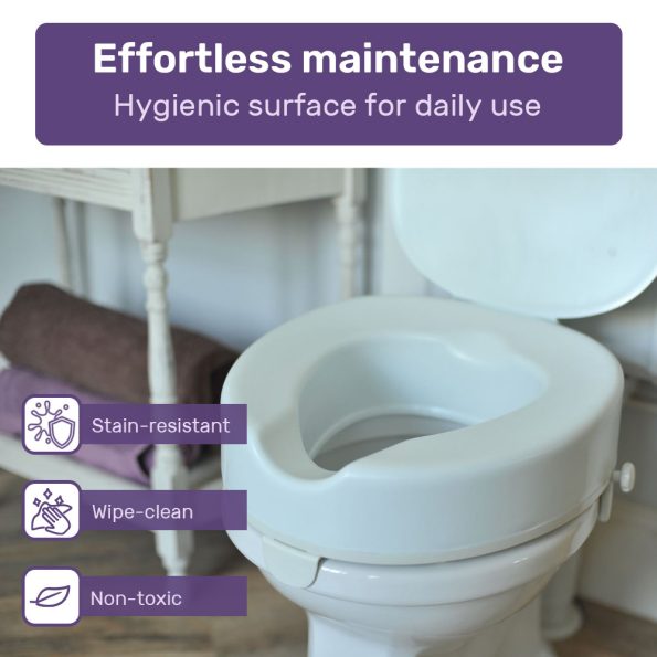 EQUIPMED Raised Over Toilet Seat| 10cm Riser| 125kg Capacity| Raiser with Lid| White - Image 6