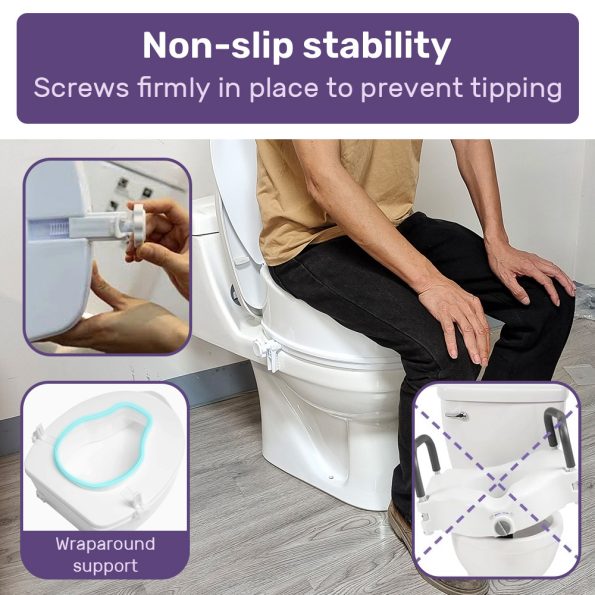 EQUIPMED Raised Over Toilet Seat| 10cm Riser| 125kg Capacity| Raiser with Lid| White - Image 7
