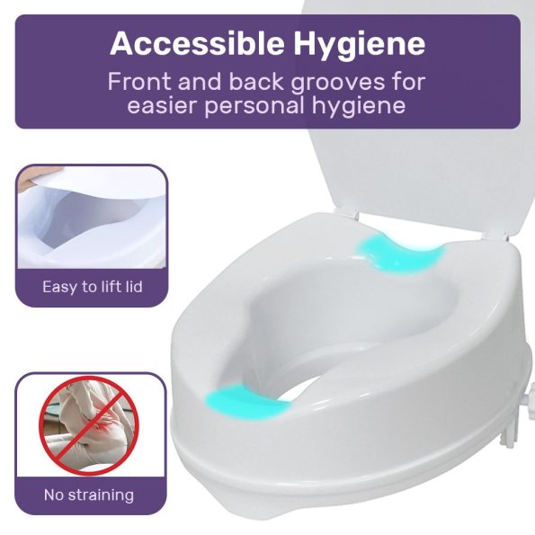 EQUIPMED Raised Over Toilet Seat| 10cm Riser| 125kg Capacity| Raiser with Lid| White - Image 8