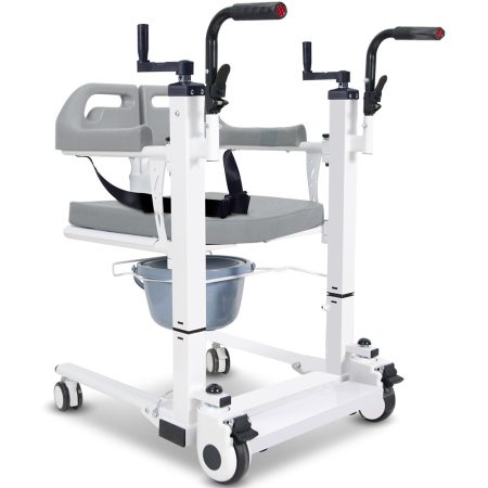 EQUIPMED 4in1 Patient Lift Transfer Chair| Manual Height Adjustment| Shower Compatible| Over Toilet| Removable Commode| for Seniors Elderly Disabled