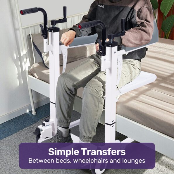 EQUIPMED 4in1 Patient Lift Transfer Chair| Manual Height Adjustment| Shower Compatible| Over Toilet| Removable Commode| for Seniors Elderly Disabled - Image 3