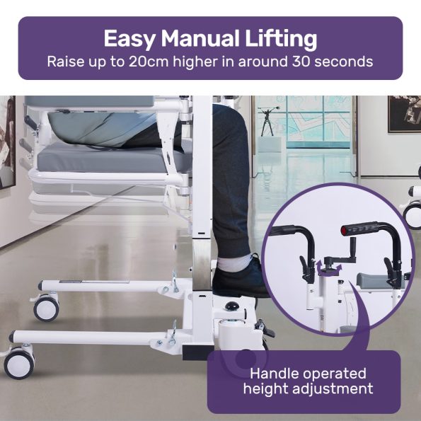 EQUIPMED 4in1 Patient Lift Transfer Chair| Manual Height Adjustment| Shower Compatible| Over Toilet| Removable Commode| for Seniors Elderly Disabled - Image 4
