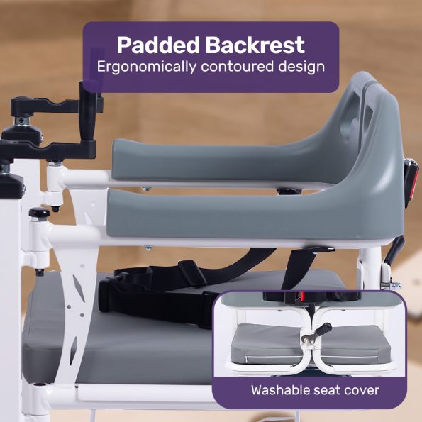 EQUIPMED 4in1 Patient Lift Transfer Chair| Manual Height Adjustment| Shower Compatible| Over Toilet| Removable Commode| for Seniors Elderly Disabled - Image 5