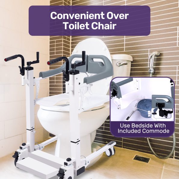 EQUIPMED 4in1 Patient Lift Transfer Chair| Manual Height Adjustment| Shower Compatible| Over Toilet| Removable Commode| for Seniors Elderly Disabled - Image 9