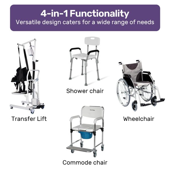 EQUIPMED 4in1 Patient Lift Transfer Chair| Manual Height Adjustment| Shower Compatible| Over Toilet| Removable Commode| for Seniors Elderly Disabled - Image 10